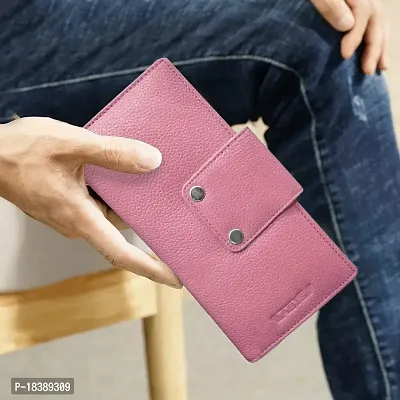 ABYS Genuine Leather Unisex Pink Long Wallet (8541PN-A)-thumb5