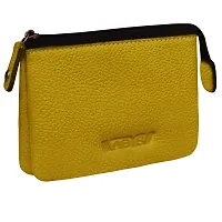 ABYS Genuine Leather Unisex Yellow Mini Zipper Pouch-thumb2