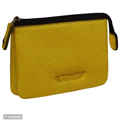ABYS Genuine Leather Unisex Yellow Mini Zipper Pouch-thumb3