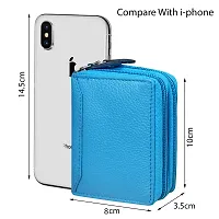 ABYS Genuine Leather Sky Blue Card Cum Cash Holder Wallet with Double Zipper for Men  Women-thumb1