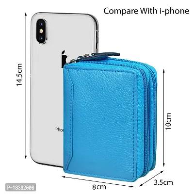 ABYS Genuine Leather Sky Blue Card Cum Cash Holder Wallet with Double Zipper for Men  Women-thumb2