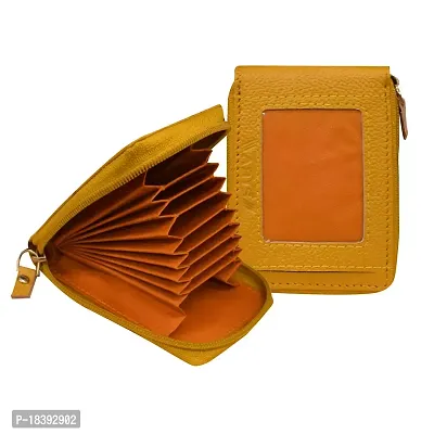 ABYS Genuine Leather RFID Protected Unisex Yellow Card Holder with Zip Closure