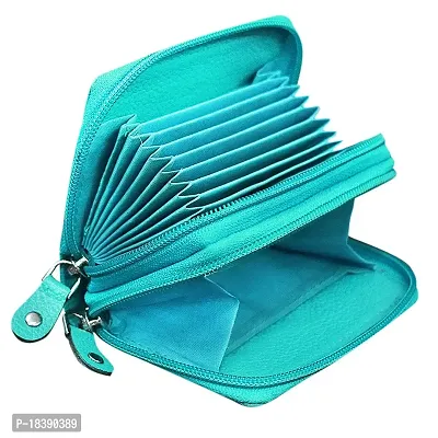 ABYS Genuine Leather Teal Card Cum Cash Holder Wallet with Double Zipper for Men  Women-thumb0