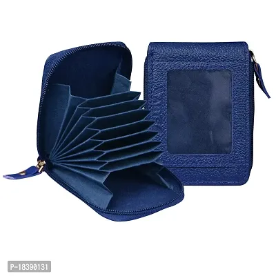 ABYS Genuine Leather RFID Protected Unisex Card Holder with Zip Closure (Royal Blue)