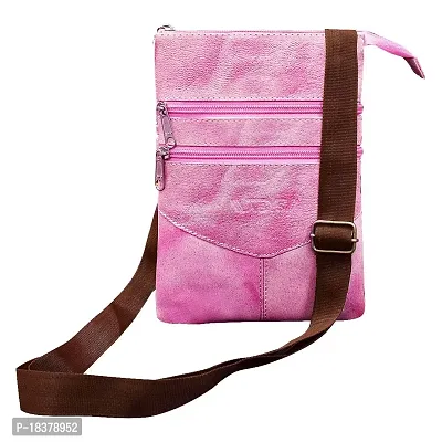 ABYS Genuine Leather White  Pink Shoulder Bag||Passport Holder||Sling Bag||Neck Pouch for Men  Women-thumb0