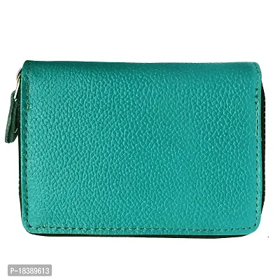 ABYS Genuine Leather RFID Protected Teal Card Holder Wallet with Zipper Closure for Men  Women