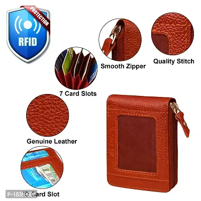 ABYS Genuine Leather RFID Protected Unisex Light Brown Card Holder with Zip Closure-thumb3