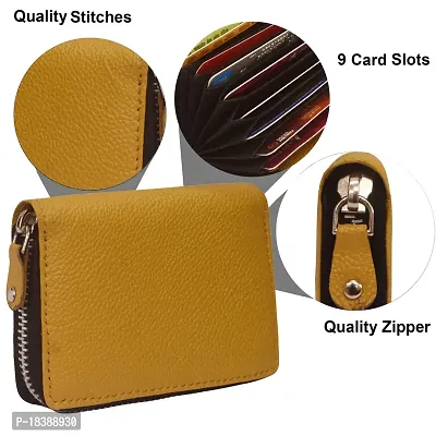 ABYS Genuine Leather RFID Protected Yellow Card Holder Wallet with Zipper Closure for Men  Women-thumb5