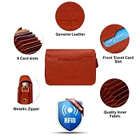 ABYS RFID Protected Unisex Genuine Leather Light Brown 9 Smart Debit Credit ATM Identity Card Holder-Wallet-thumb2