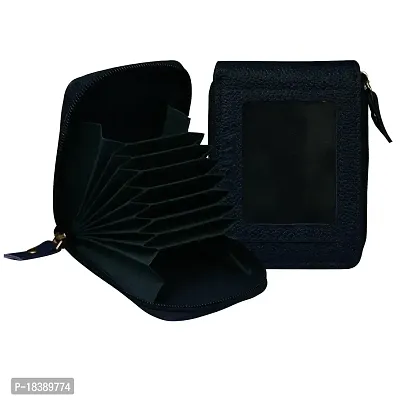 ABYS Genuine Leather RFID Protected Unisex Navy Blue Card Holder with Zip Closure