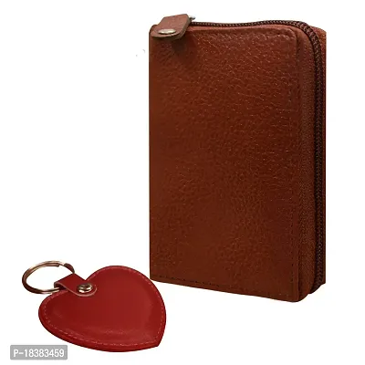 ABYS Valentine Day Special Genuine Brown Leather Wallet for Men and Women (Set of 2 - One Wallet  One Keyring)-thumb0