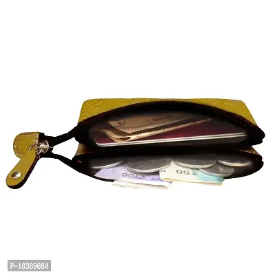 ABYS Genuine Leather Unisex Yellow Mini Zipper Pouch-thumb4