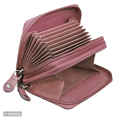 ABYS Genuine Leather Pink Card Cum Cash Holder Wallet with Double Zipper for Men  Women