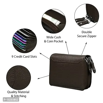 ABYS Genuine Leather Coffee Brown Card Cum Cash Holder Wallet with Double Zipper for Men  Women-thumb3