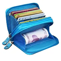 ABYS Genuine Leather Unisex Sky Blue Card/Cash Holder Wallet with Dual Zipper-thumb4