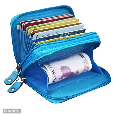 ABYS Genuine Leather Unisex Sky Blue Card/Cash Holder Wallet with Dual Zipper-thumb5