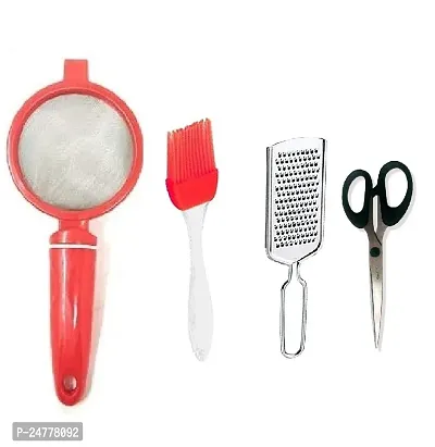 Plastic Tea-M Oil Brush-Kamani-Mini Scissors_Stainless Steel_Strainers And Sieves Pack Of 4