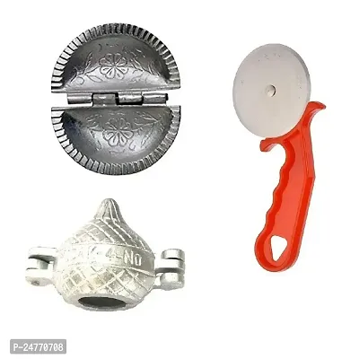 Gujiya-Modak-Red Pizza Cutter_Aluminium_Baking Tools And Accessories Pack Of 3-thumb0