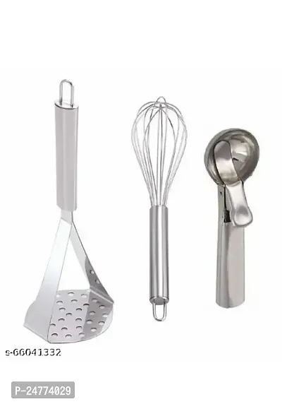 Big Masher - Ice Cream Scoop - Whisk_Stainless Steel_Pressers And Mashers Pack Of 3