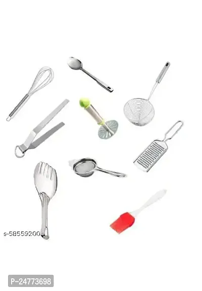 Deep Fry- Small Masher- Chimta- Whisk- Tea- Mini Oil Brush- Panja Palta- Paan- Cheese Grater_Stainless Steel_Strainers And Sieves Pack Of 9