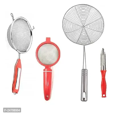 4 No Soup-Plastic Tea Strainer-Jhara-Peeler_Stainless Steel_Strainers And Sieves Pack Of 4