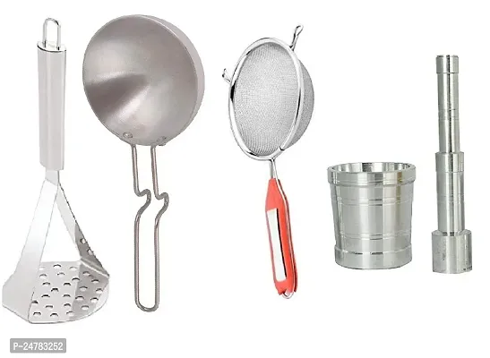 Ss Masher-Silver Tadka Pan-Soup-Alum Khallad_Stainless Steel_Pressers And Mashers Pack Of 4-thumb0