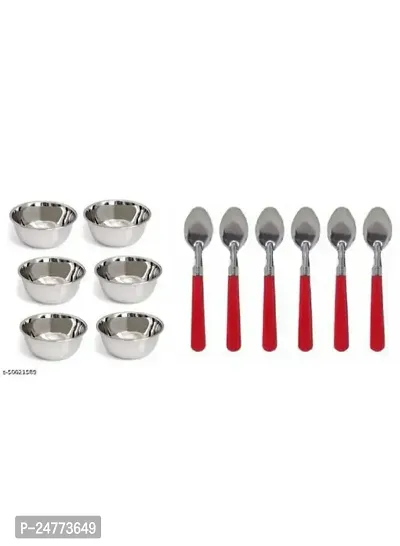 6 Pcs Chatni Katori- Handle Spoon 6 Pcs_Stainless Steel_Cooking Spoons Pack Of 6