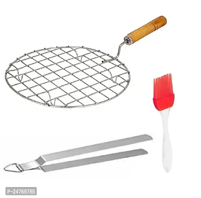 W Round Jali-Chimta-M Oil Brush_Stainless Steel_Baking Tools And Accessories Pack Of 3