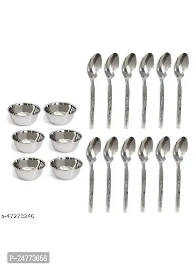 6 Pcs Chatni Katori- Ss Spoon 12 Pcs_Stainless Steel_Cooking Spoons Pack Of 6