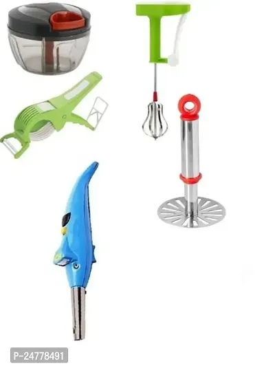 Small Masher - Bhindi Cutter - Dolphin Lighter - Handy Chopper - Hand Blender _Stainless Steel_Pressers And Mashers Pack Of 5-thumb0