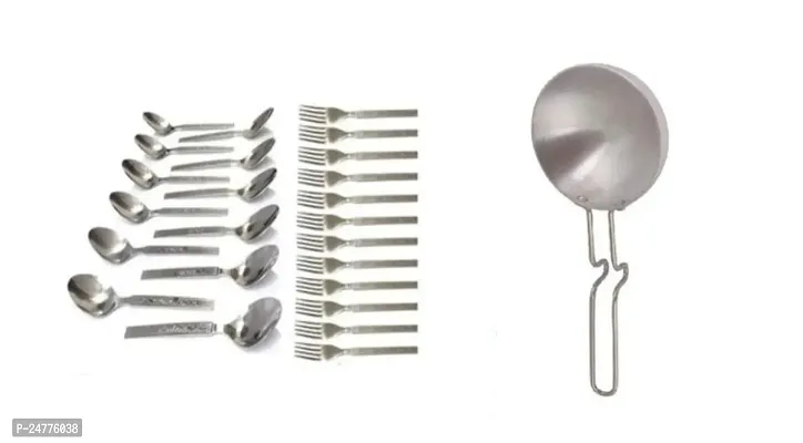 12 Pcs Ss Spoon - Fork 12 Pcs - Tadka Pan_Stainless Steel_Cooking Spoons Pack Of 2