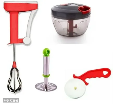 Small Masher - Red Pizza Cutter - Hand Blender - Handy Chopper _Stainless Steel_Pressers And Mashers Pack Of 4-thumb0