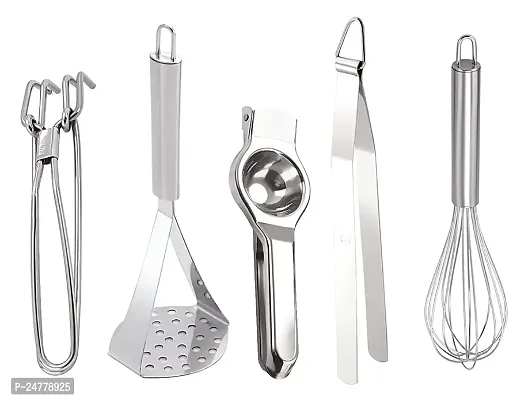 Whisk- Big Masher- Lemon- Chimta- Wire Pakkad_Stainless Steel_Pressers And Mashers Pack Of 5