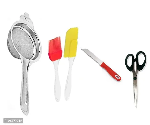 Tea-M Spatula Set-Knife-Mini Scissors_Stainless Steel_Strainers And Sieves Pack Of 4