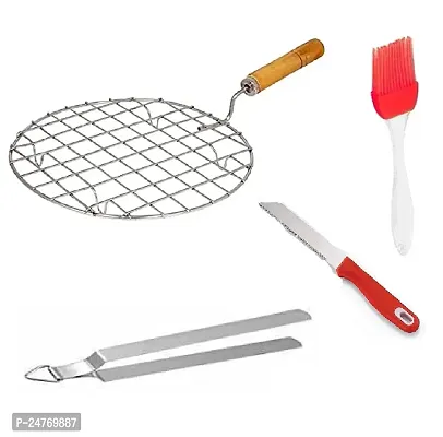 W Round Jali-Chimta-M Oil Brush-Knife_Stainless Steel_Kitchen Knives Pack Of 4