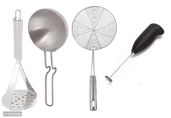 Ss Masher-Silver Tadka Pan-Deep Fry-Coffee Beater_Stainless Steel_Pressers And Mashers Pack Of 4-thumb0