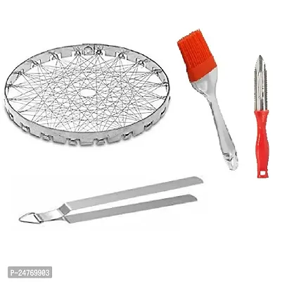 S Mini Tandoor-Chimta-B Oil Brush-Peeler_Stainless Steel_Baking Tools And Accessories Pack Of 4