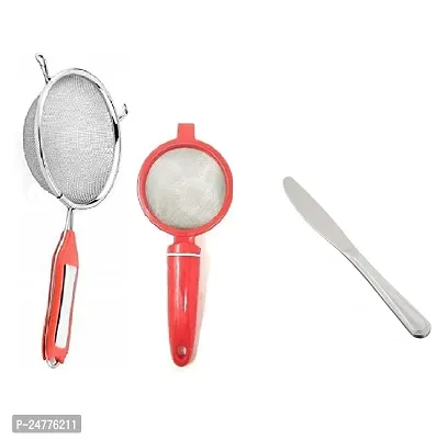 4 No Soup-Plastic Tea-Butter Knife_Stainless Steel_Strainers And Sieves Pack Of 3-thumb0