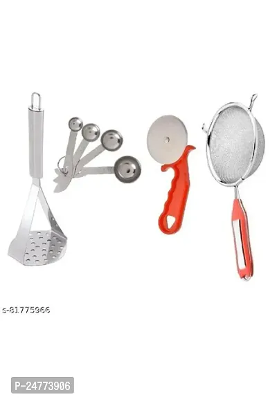 Big Masher- Steel Measuring- Soup- Red Pizza Cutter_Stainless Steel_Pressers And Mashers Pack Of 4