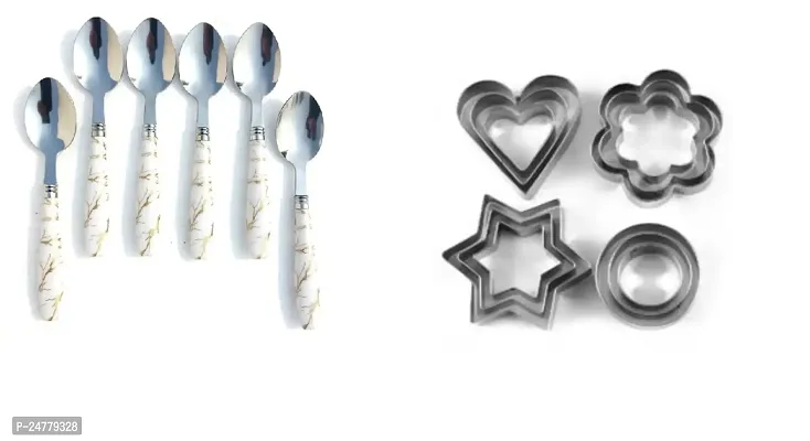 6 Pcs New Handle Spoon - Big Masher - Cookie Cutter_Stainless Steel_Cooking Spoons Pack Of 3