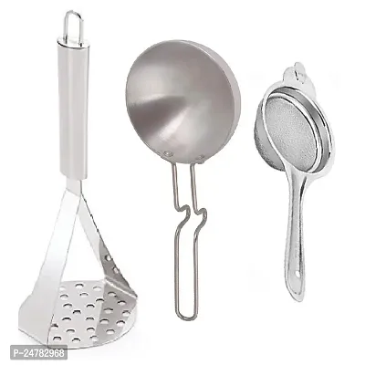 Ss Masher-Silver Tadka Pan-Ss Teastainless Steel_Strainers And Sieves Pack Of 3