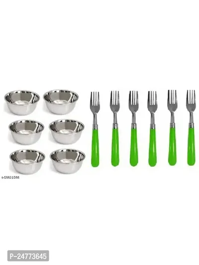 6 Pcs Chatni Katori- Handle Fork 6 Pcs_Stainless Steel_Meat Forks Pack Of 6