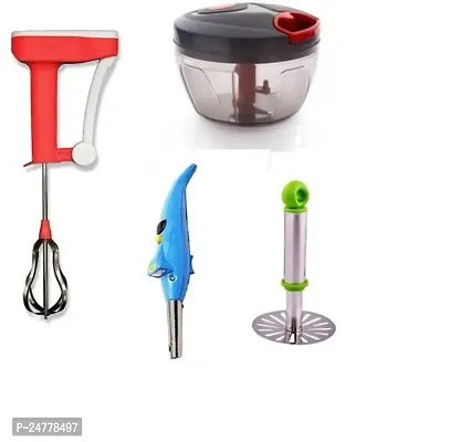 Small Masher - Dolphin Lighter - Hand Blender - Handy Chopper _Stainless Steel_Pressers And Mashers Pack Of 4