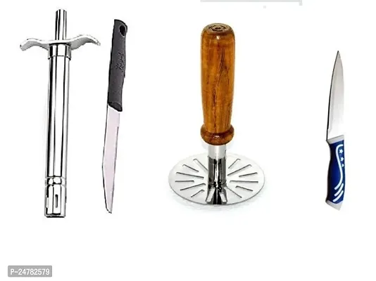 Lighter - Knife - Wooden Handle Masher - New Knife_Stainless Steel_Kitchen Knives Pack Of 4-thumb0