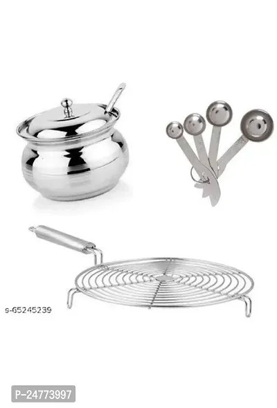 Ghee Pot - Steel Measuring - Ss Roasted Jali_Stainless Steel_Baking Tools And Accessories Pack Of 3