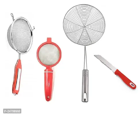 4 No Soup-Plastic Tea Strainer-Jhara-Knife_Stainless Steel_Strainers And Sieves Pack Of 4-thumb0