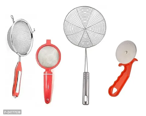 4 No Soup-Plastic Tea Strainer-Jhara-Red Pizza Cutter_Stainless Steel_Strainers And Sieves Pack Of 4-thumb0