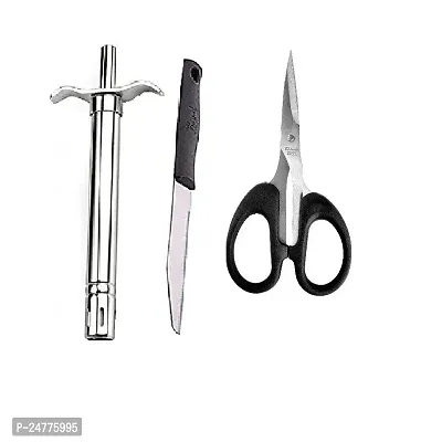 Gas Lighter With Knife-Small Scissore_Stainless Steel_Kitchen Knives Pack Of 2