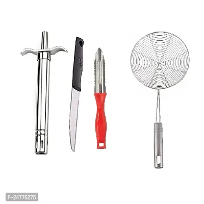 Gas Lighter With Knife-Peeler-Deep Fry_Stainless Steel_Kitchen Knives Pack Of 3-thumb0