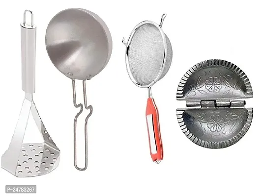 Ss Masher-Silver Tadka Pan-Soup-Alum Gujiya_Stainless Steel_Baking Tools And Accessories Pack Of 4-thumb0